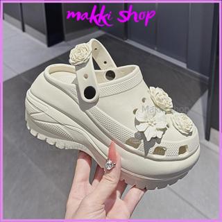  Sục độn đế cao 7cm chất cao su đúc nhẹ dép sục gắn charm hoa đá hàng VNXK 