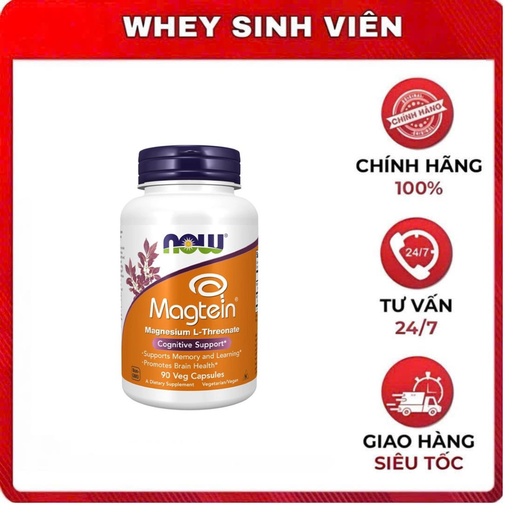 [Chính hãng] Viên uống Magie L-Threonate Now Magtein giúp cải thiện trí nhớ - 90 viên