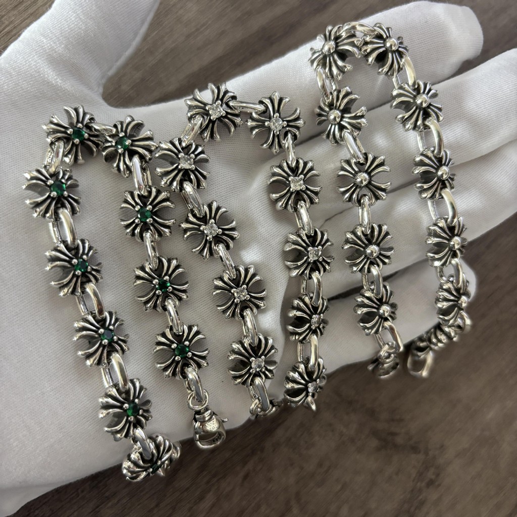 Chrome Hearts  Vòng Tay Vòng Tay Bạc 925 Hoa Chữ Thập Cá Móc Khóa Vòng Tay 0147