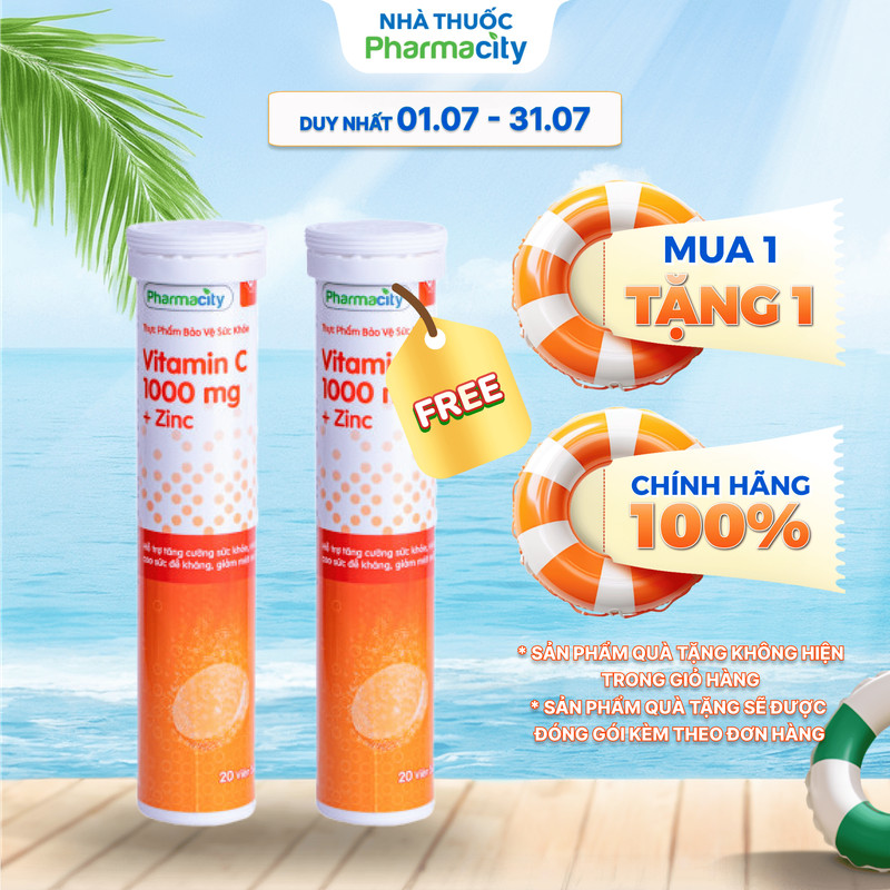 Viên sủi Pharmacity Vitamin C 1000mg + Zinc hỗ trợ tăng cường sức khỏe, nâng cao đề kháng (20 viên)