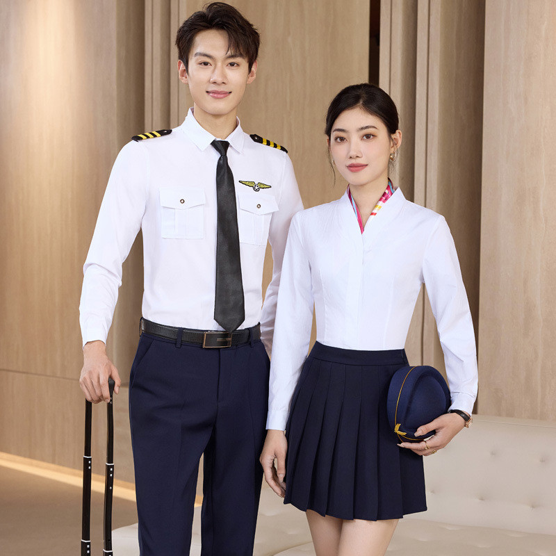 Nam Nữ Áo Sơ Mi Phi Công Hàng Không Tiếp Viên Hàng Không Tiếp Viên Hàng Không Đồng Phục An Ninh Phi 