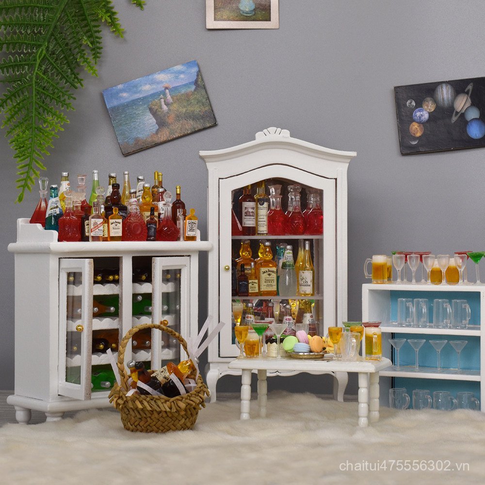 Baby House Mini Mô Phỏng Thực Phẩm Đồ Chơi Whisky Rượu Champagne Rượu Vang Đỏ zakka Trang Trí Nhà Bế