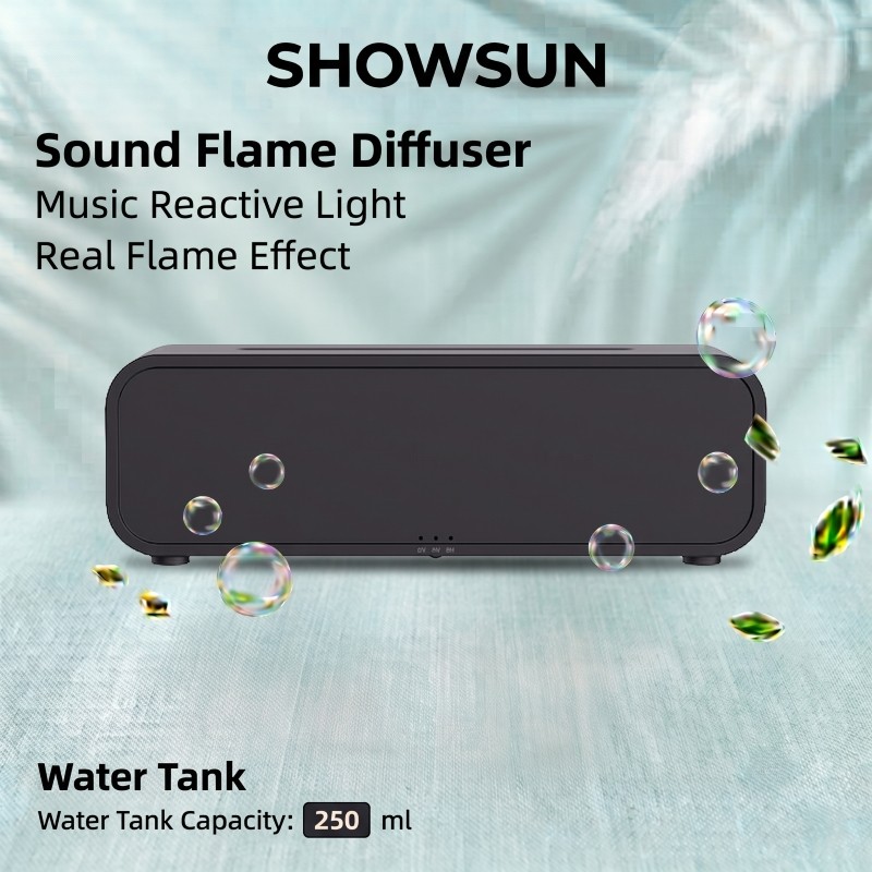Máy khuếch tán hương thơm ngọn lửa Music Sync 250ml Máy tạo độ ẩm dầu với điều khiển từ xa đèn LED R