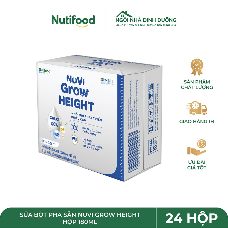 Thùng 24 Hộp Sữa Bột Pha Sẵn Nuvi Grow Height Hộp 180ml
