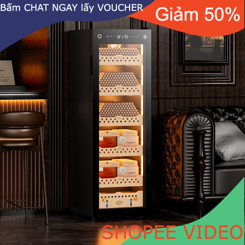 [Nhập Khẩu] Tủ giữ xì gà Qiaolong CL-138C, chất liệu gỗ tuyết tùng, có ngăn để đồ, máy nén thông min
