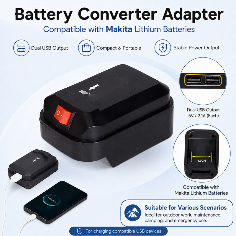 Tương thích với bộ chuyển đổi nguồn điện Makita Dual USB Inverter Battery Converter Adapter