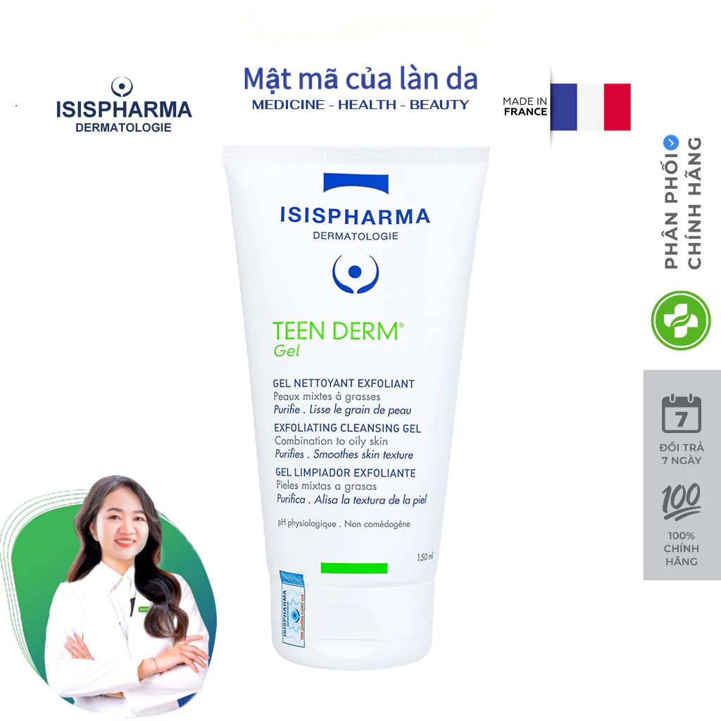 ISIS PHARMA l Gel rửa mặt, giảm nhờn, ngừa mụn Teen Derm Gel COD