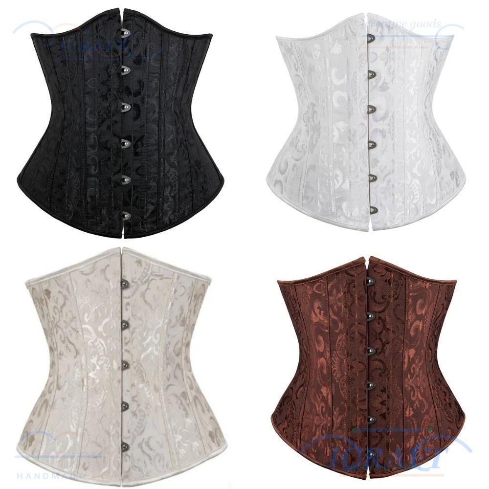 ICRAFT Corset Bustier Top, Nữ 26 Xương Thép Jacquard Underbust Corset, Đen Trắng Nâu Eo Huấn Luyện C