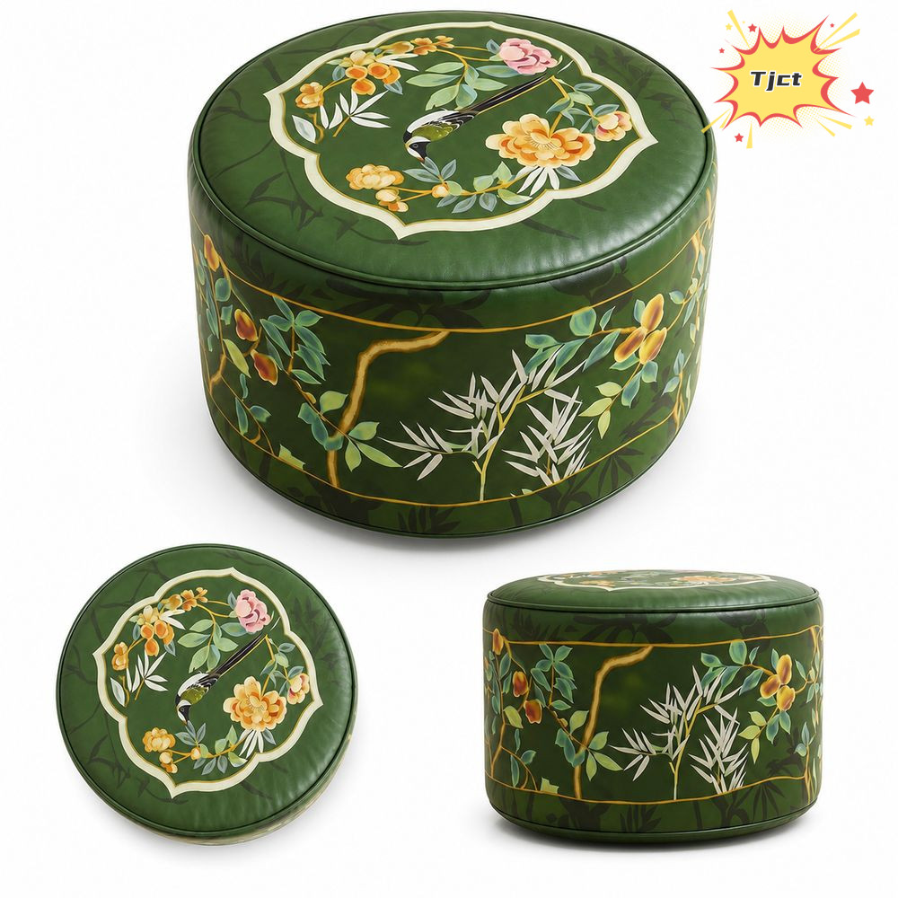 TJCT Foottool Cover, Boho Họa Tiết Da PU Ottoman Pouf, Thiết Kế Lấp Lánh Lớn Mở Tròn Pouf Cover Phòn