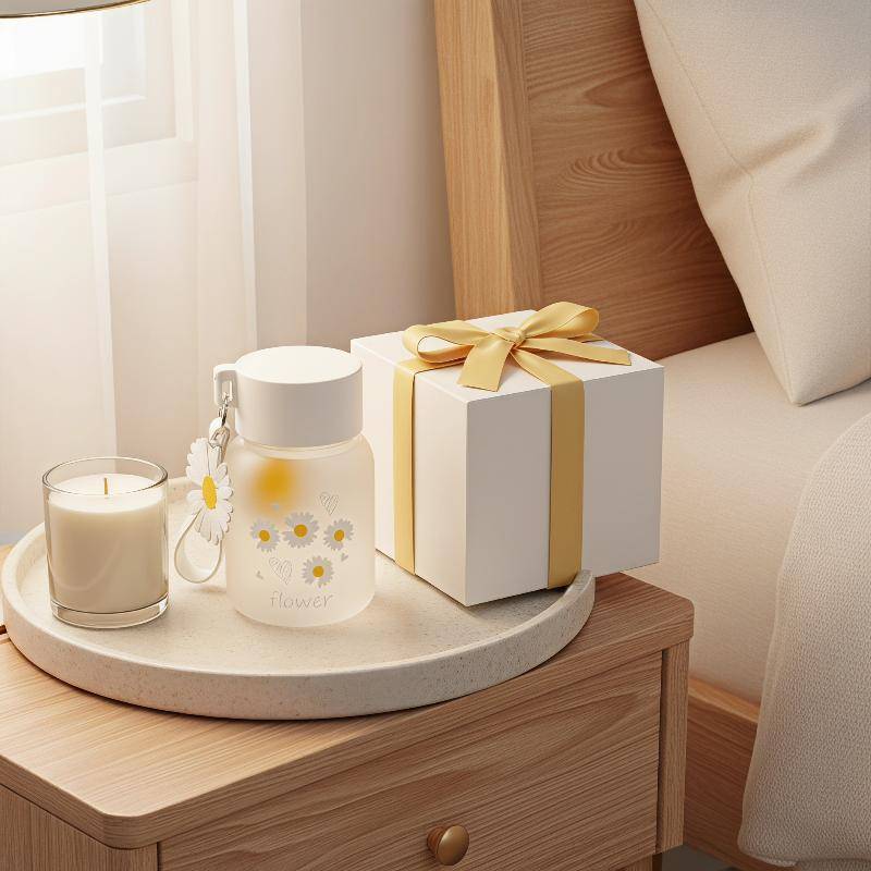 KI Frosted Glass Water Bottle Kawaii Dễ Thương In Chống Rò Rỉ Nhẹ Mang Theo Dây Đeo Cho Thiếu Niên T