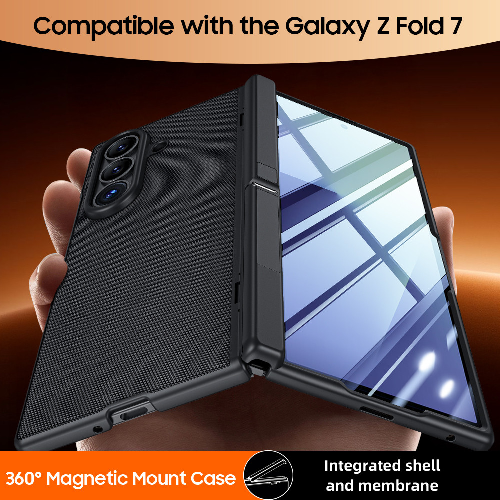 Ốp Điện Thoại Cho Samsung Galaxy Z Fold7 Fold 7 FOLD7 5G Da Bản Lề Giá Đỡ Có Gương Phim Gấp Bao Gồm 