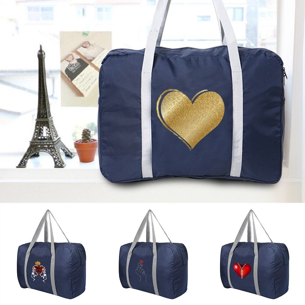 Travel Bag Foldable  Unisex Clothes Organizers Large Capacity Duffle Bag Love Printed Women Handbags