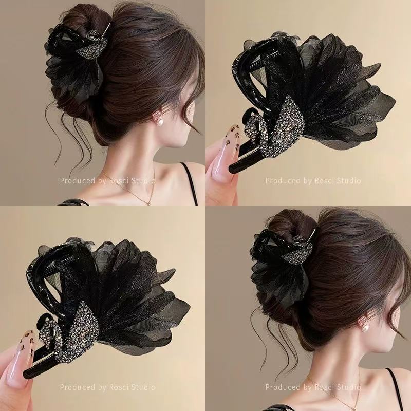 Lưới cygnet, kẹp vừa đính kim cương, kẹp cá mập cao cấp mới 2026, phụ kiện tóc nửa dây buộc phía sau