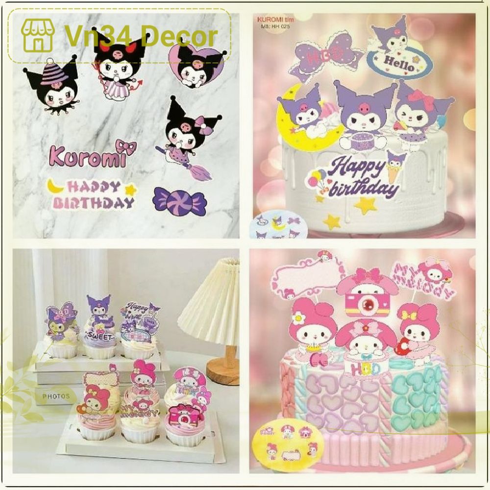 (5 SET) CẮM giấy kuromi trang trí bánh kem, set cắm Giấy mèo Kuromi