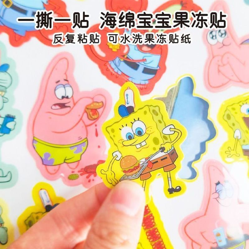 SpongeBob SquarePants Thạch Dán Sách Lặp Lại Dán Trẻ Em Hoạt Hình Yên Tĩnh Sách Đồ Chơi Giáo Dục Trẻ
