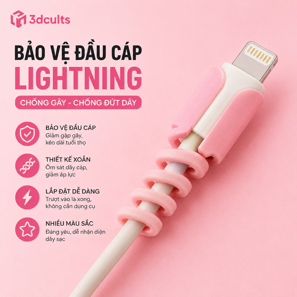 10 Chiếc Bảo Vệ Đầu Cáp Sạc Lightning In 3D Chống Gãy, Chống Đứt Dây - Apple Lightning Data Cable In