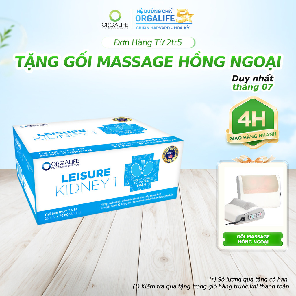 [ĐƠN 2TR5 TẶNG GỐI MASSAGE] Thùng 36 Hộp LEISURE KIDNEY 1 Dinh Dưỡng Hỗ Trợ Giảm Protein (200ml/Hộp)
