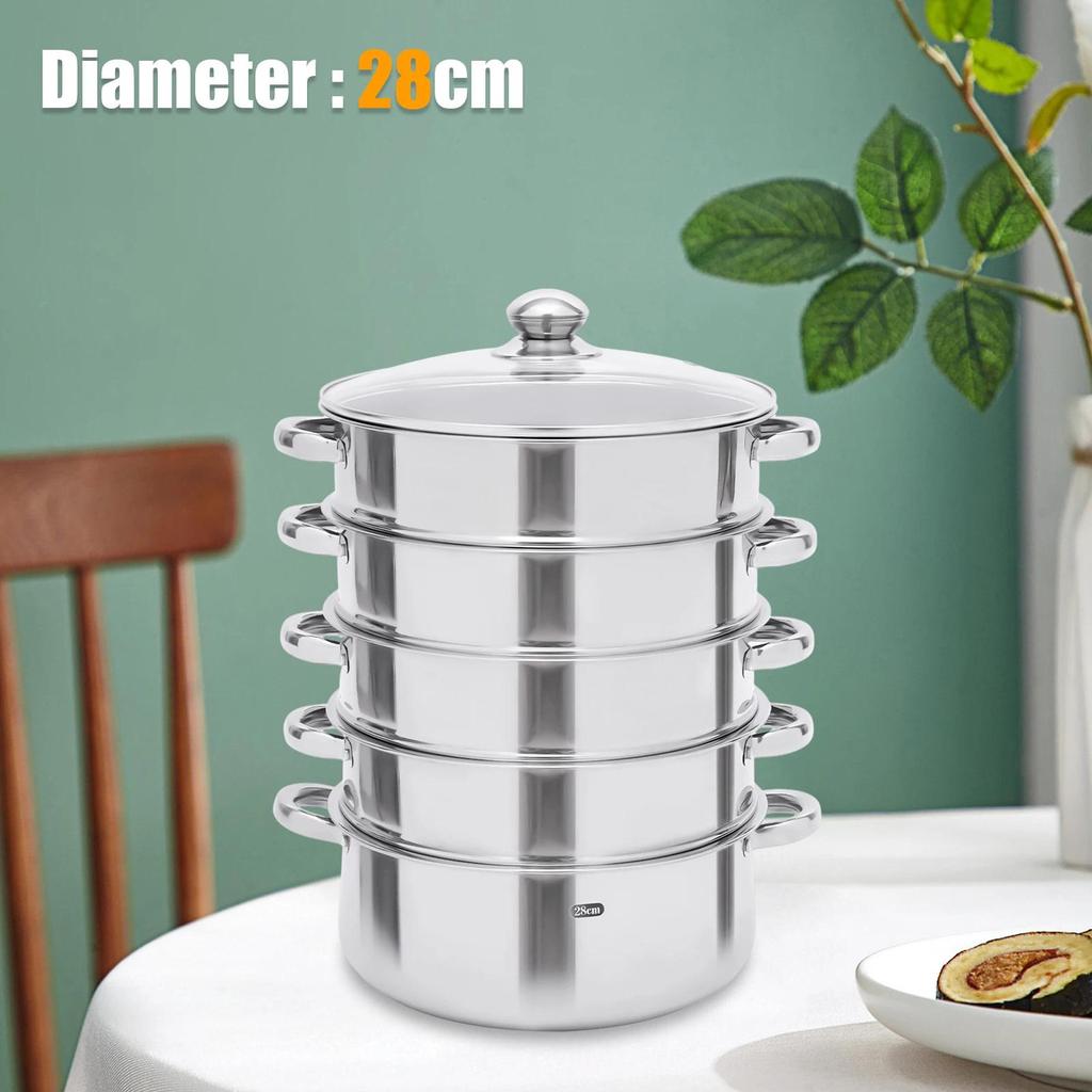 Nồi hấp bằng thép không gỉ 5 tầng Nồi nấu tầng 4 Lưới hấp 1 Nồi nấu 28cm / 30cm / 26cm Nồi hấp