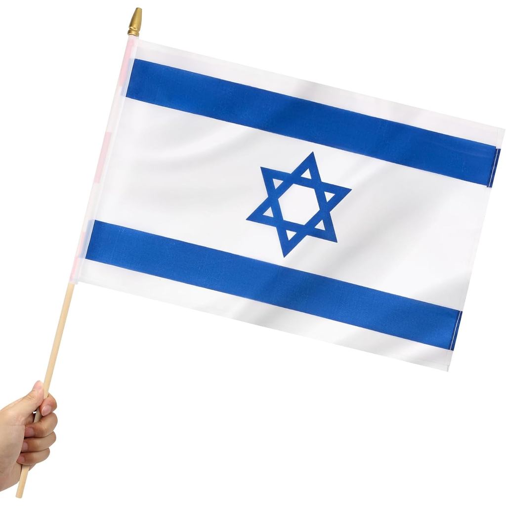 12 Gói Cờ Israel Stick Nhỏ 12x18 Inch Cờ cầm tay Israel với đồ trang trí cực gỗ 24 inch