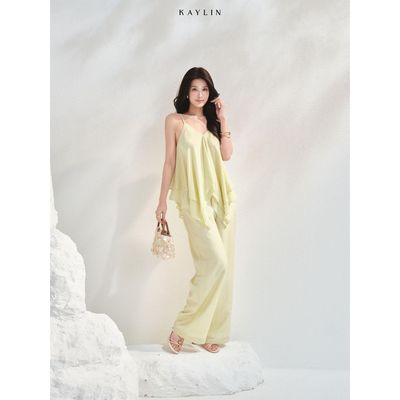 Set KAYLIN Elara áo hai dây tà bay phối quần suông dài chất vải Linen tơ mềm mại phong cách gợi cảm BST AURELIA - SET206