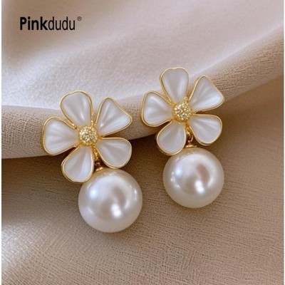 Pinkdudu Nhỏ Giọt Men Hoa Ngọc Trai Bông Tai Pháp Vintage Ngọt Ngào Nhẹ Sang Trọng Cao Cấp Trang Sức Cho Nữ PD2609