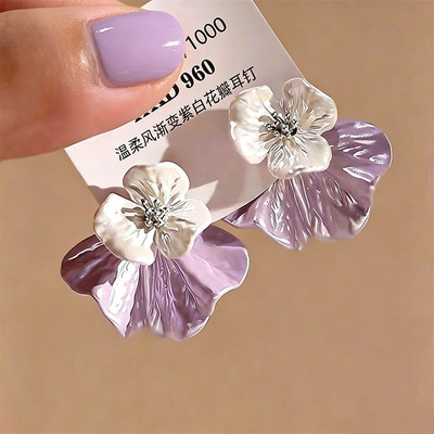 Pinkdudu Tím Cánh Hoa Hai Chiều Bông Tai Hoa Ngọt Ngào Màu Khóa Dangles Mới Chuyển Đổi Bài Trang Sức Cho Nữ PD2630