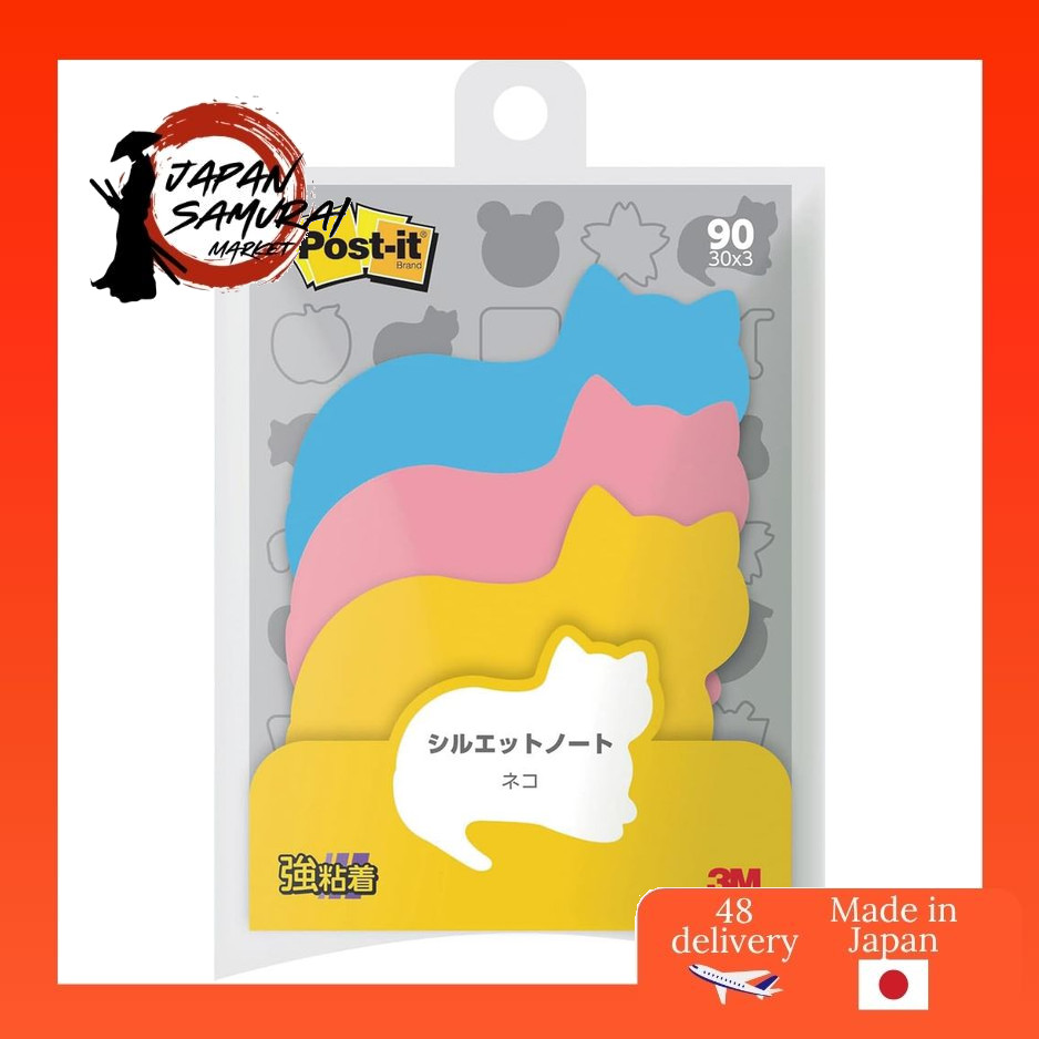 Ghi chú dính 3M Post-it, Chất kết dính mạnh mẽ, Thiết kế hình bóng dễ thương, Cat, 52 x 69 mm, 30 tờ