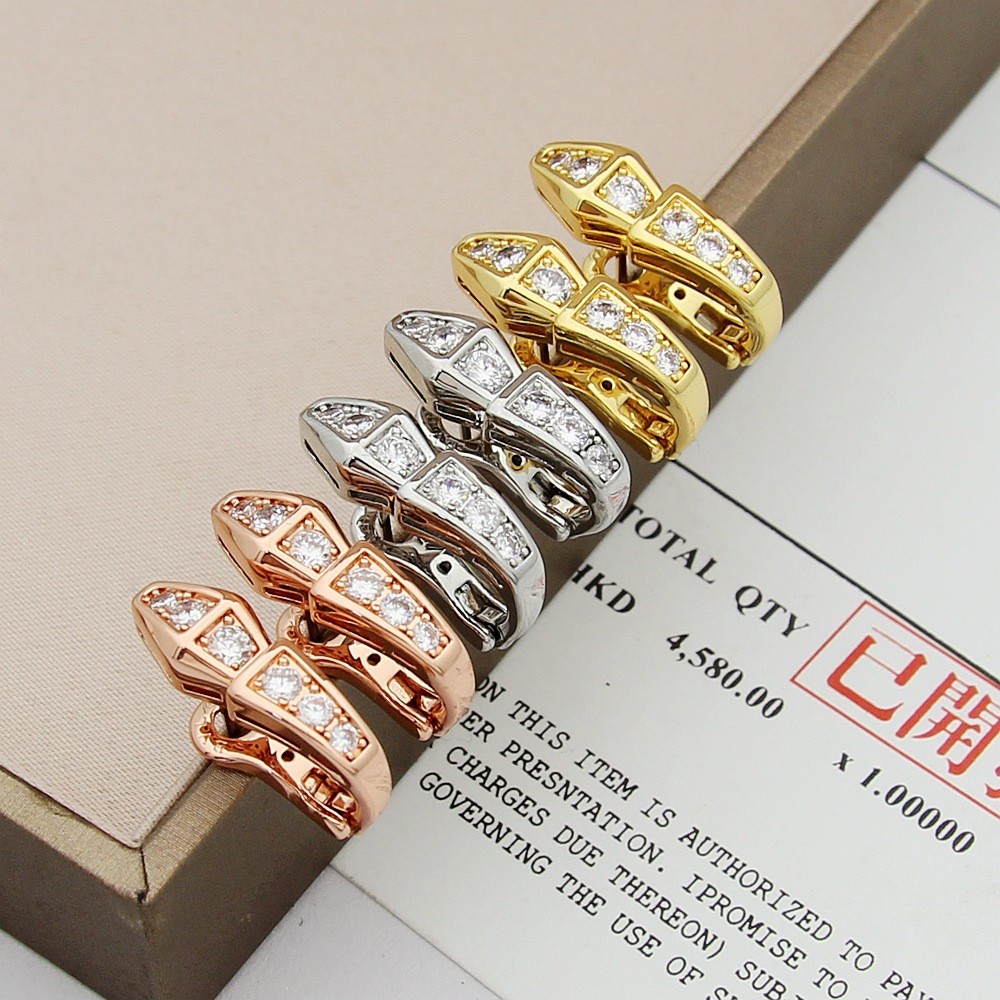 DDHB Snake bone earrings with snake head studs and ear cuffs, snake bone diamond earrings for couple