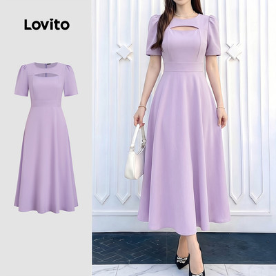 (New Arrival) Lovito Đầm Tím Mùa Xuân/Hè Xếp Ly Phong Cách Thường Ngày Cho Nữ LK7ED498