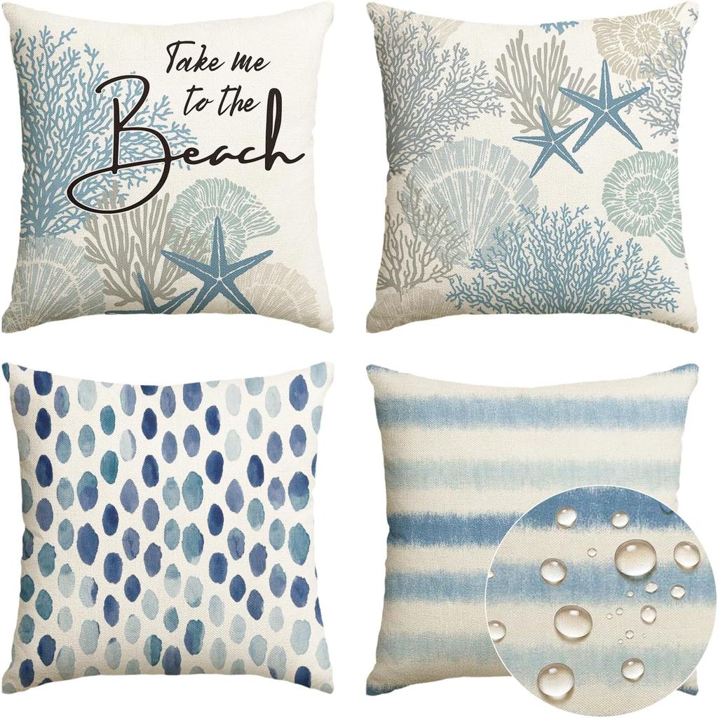 AVOIN colorlife Take Me to The Beach Summer Outdoor Waterproof Throw Pillow Covers, 18 x 18 Inch Blu