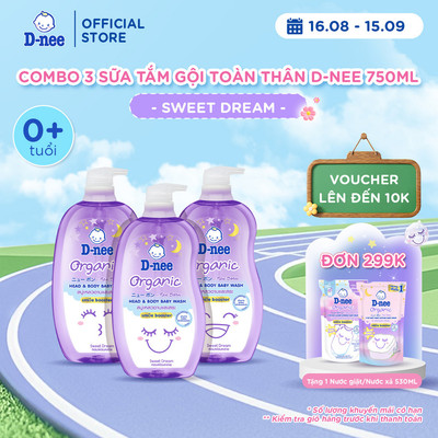 Combo 3 Tắm gội toàn thân em bé (<3 tuổi) D-nee 800 ML - Sweet Dream (Smile Booster Series)