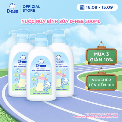 Combo 3 Nước rửa bình sữa D-nee, chiết xuất dưa leo, an toàn lành tính, khử khuẩn hiệu quả 500ml
