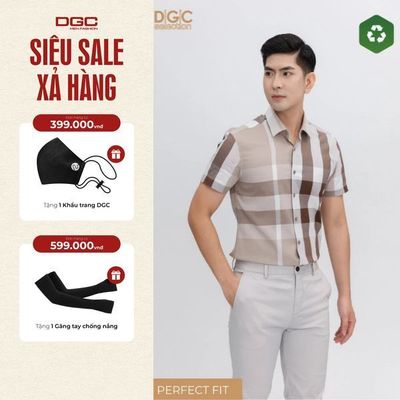 Áo Sơ Mi Ngắn Tay DGC Dáng Ôm Perfect Fit, Chất Vải Thoáng Mát - SASNBD163M-S