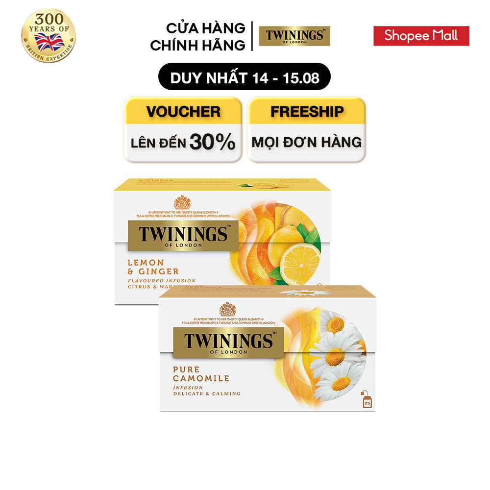 Combo 2 Trà Túi Lọc Chanh Gừng Twinings và Trà Túi Lọc Hoa Cúc Twinings  - Hộp 25 Gói 1.5G