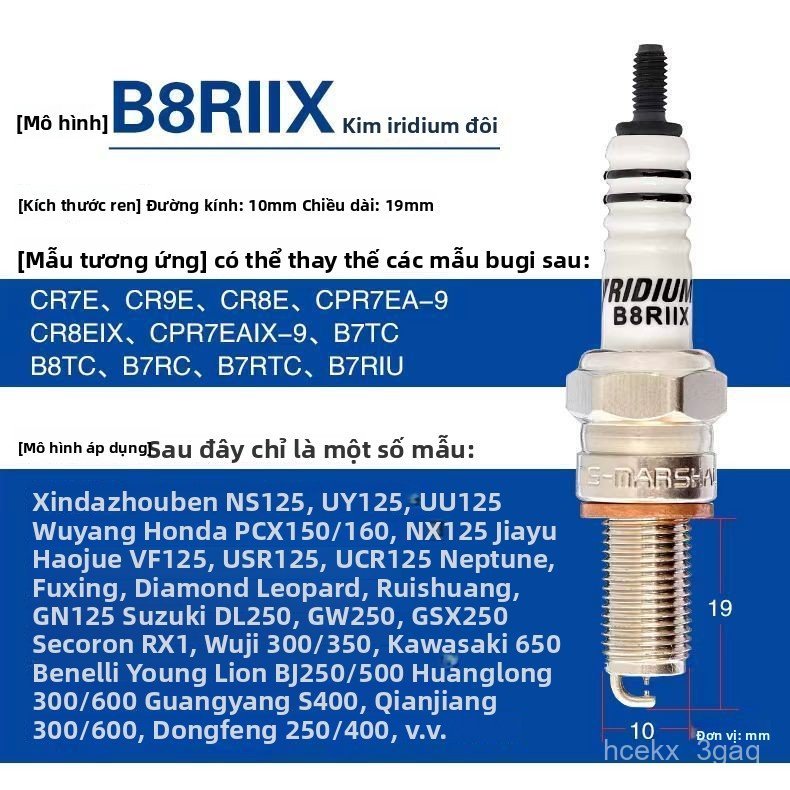 Bugi Iridium kép đa năng cho xe tay ga 110/125/150 Yamaha QJ600 bền bỉ giao nhanh