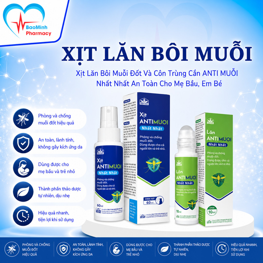Xịt Lăn Bôi Muỗi Đốt Và Côn Trùng Cắn ANTI MUỖI Nhất Nhất An Toàn Cho Mẹ Bầu, Em Bé