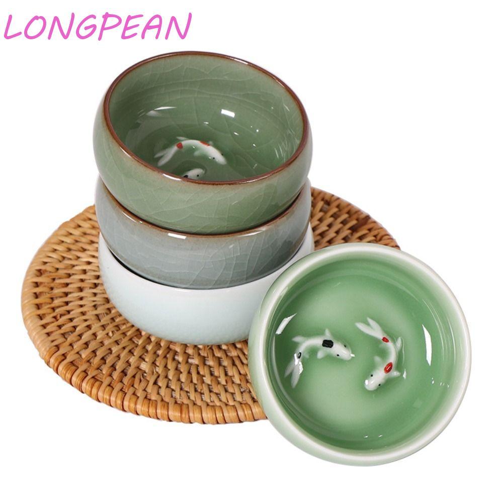 LONGPEAN Golden Fish Celadon Porcelain Teacups, Crackle Kungfu Longquan Tea Cup Bowl, Tea Set servic