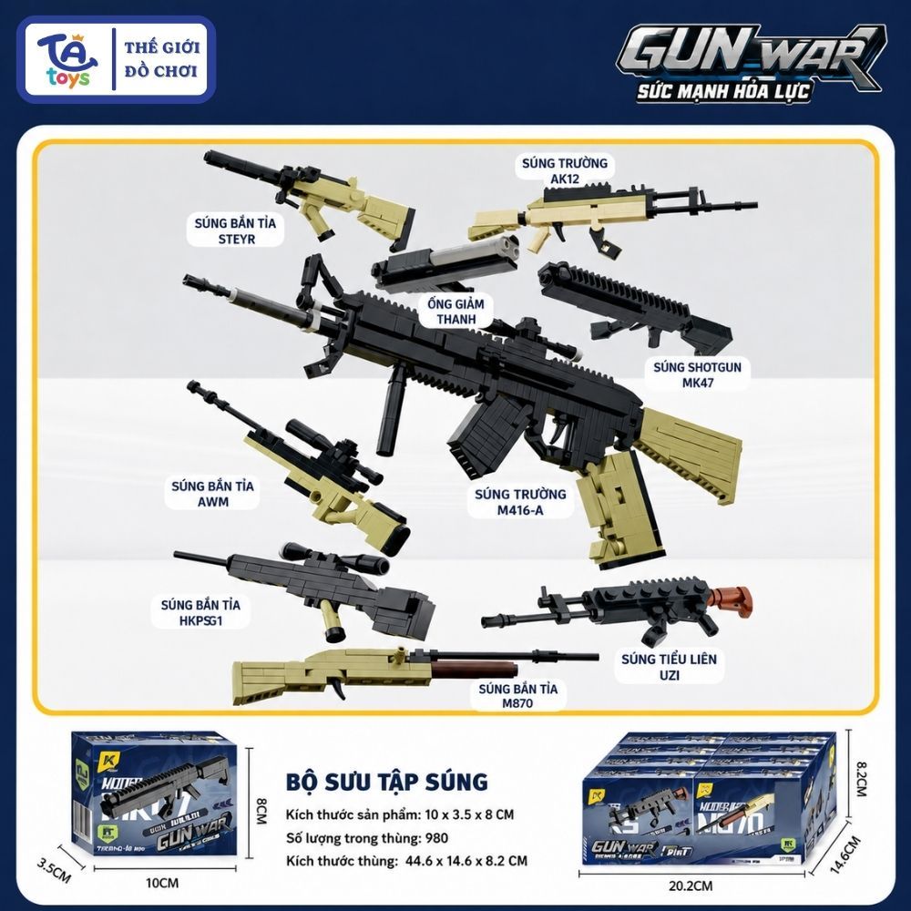 Bộ Đồ Chơi Lắp Ghép Gun War 8 Trong 1 Mô Hình Sáng Tạo Nhựa ABS, 8 Kiểu Lắp Ráp Cho Bé 6+