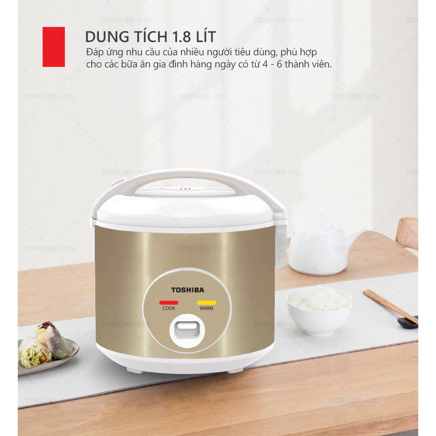 Nồi Cơm Điện Nắp Gài 1L / 1.8L Toshiba RC-10JH1TVN(N) / RC-18JH1TVN(N) - Bảo Hành Chính Hãng 12 Thán
