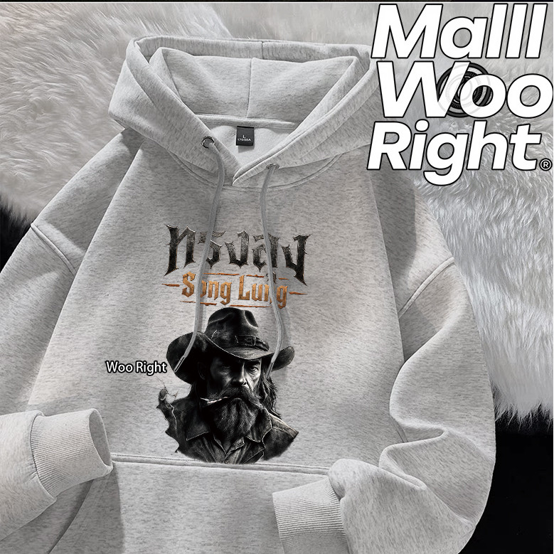 COD Woo Right Loose Grey Hoodie Wright Oversight Cowboy Vintage mặc thường ngày