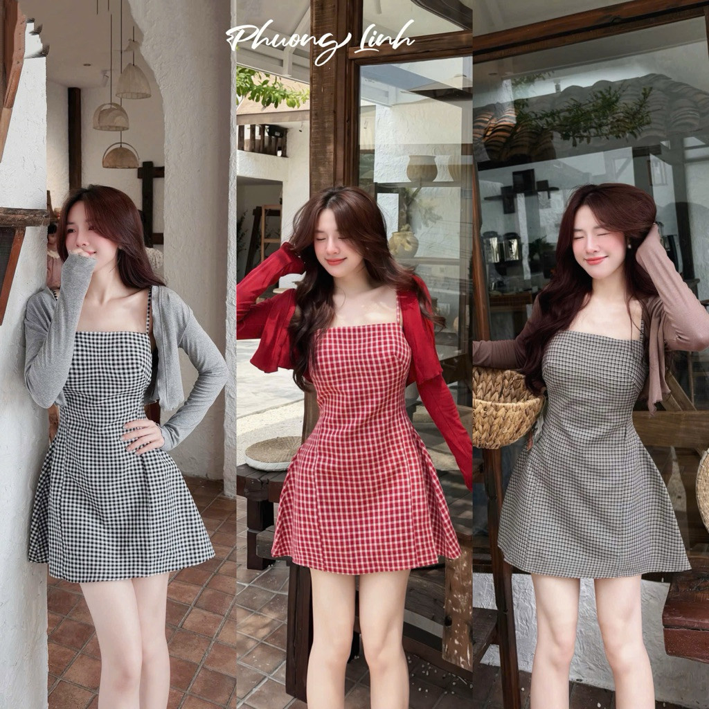 SÉT ĐẦM HOA NHÍ 2 DÂY FORM A , ÁO KHOÁC BYJOLIE