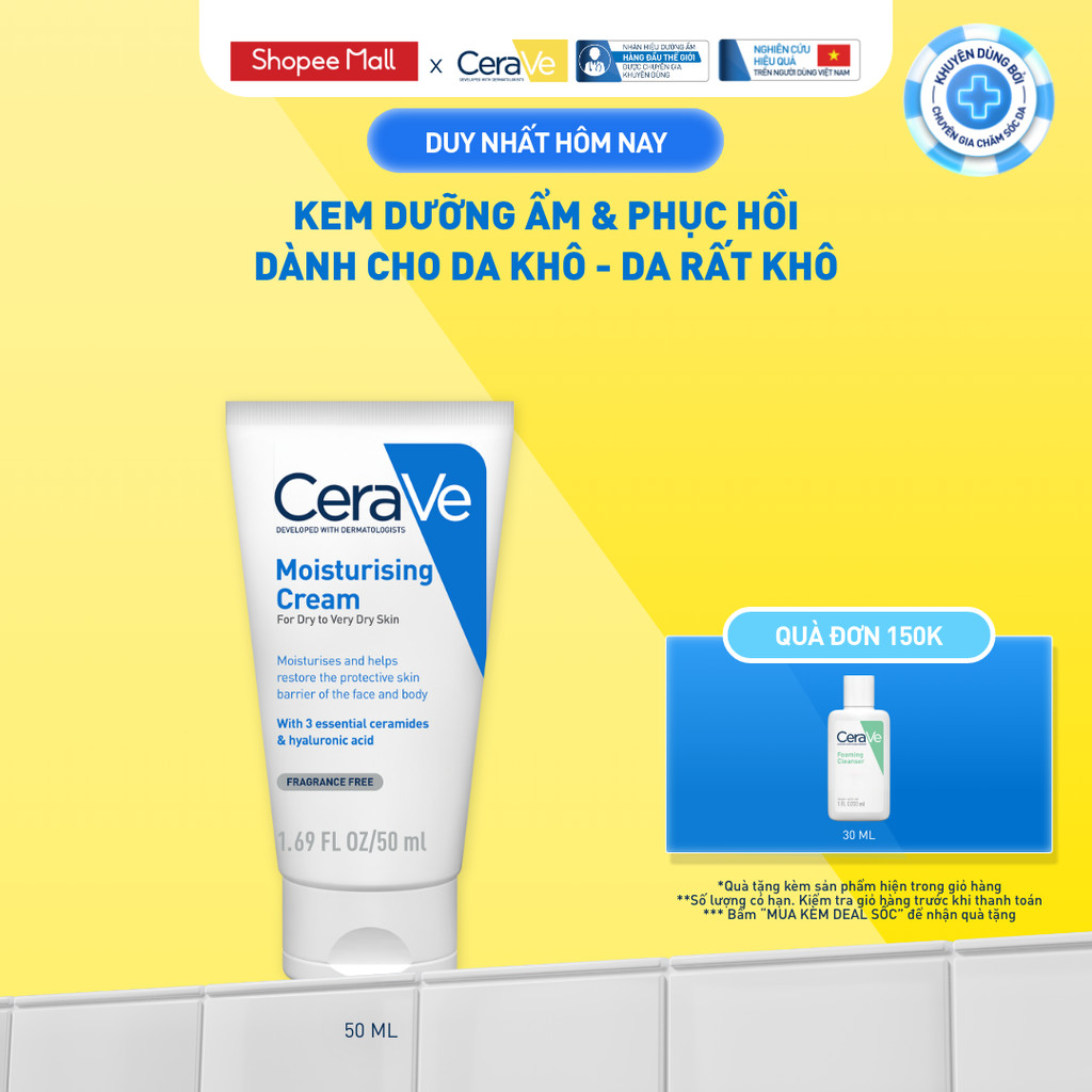Kem dưỡng ẩm phục hồi chuyên sâu và giữ da ẩm mịn suốt 48H CERAVE MOISTURISING CREAM 50ML