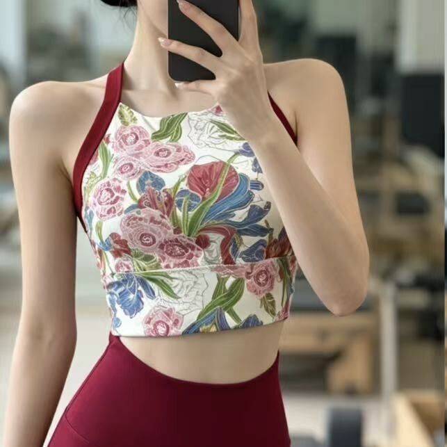 New Sports Underwear High Strength Shockproof Running Workout Bra One-Piece Cup Printed Breast Holdi