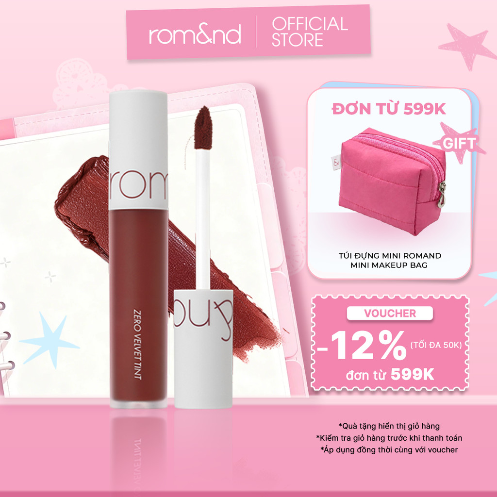 [Rom&nd x KOL] Son kem lì cực nhẹ môi Hàn Quốc Romand Zero Velvet Tint 5.5g