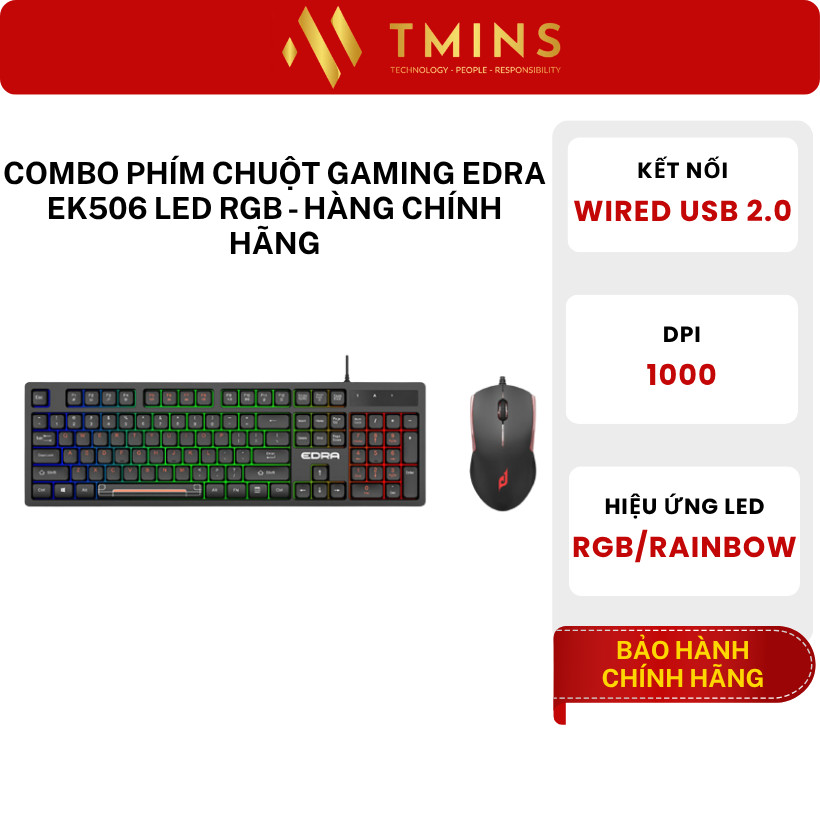 Combo Phím chuột gaming EDRA EK506 Led RGB - Hàng chính hãng