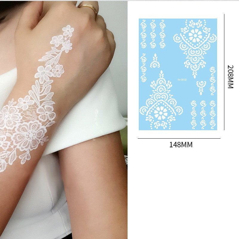 Châu Âu Mỹ Trắng Ren Hình Xăm Dán Chống Thấm Nước 3D Ấn Độ Hannah Hình Xăm Dán Hình Xăm Hình Xăm