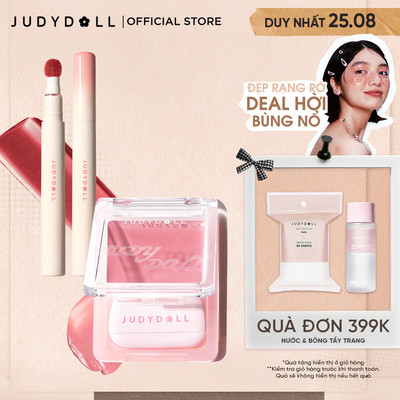 [COMBO 2] Combo Son Đầu Bông 2.6ml & Má Hồng Kem 3g JUDYDOLL Căng Bóng Mịn Da Lâu Trôi Bền Màu