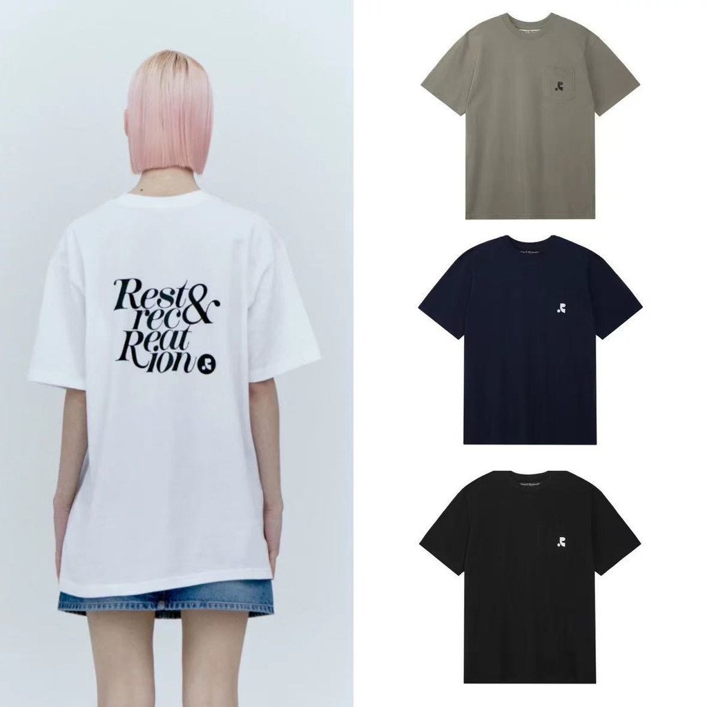 33SQ Korean style front and back letter pocket round neck loose oversized short sleeve shirt T T-shi