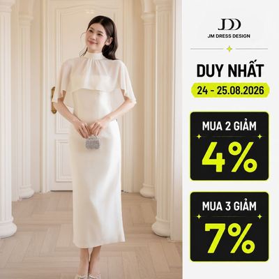 Đầm Nữ Dài Dáng Bút Chì Cape Đổ 1P09.2605. Đầm Tiệc Sang Trọng, Thanh Lịch, Che Bắp Tay Tôn Dáng Phù Hợp Đi Tiệc Sự KIện
