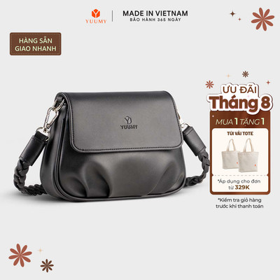Túi Yuumy (Thời trang nữ xếp nhún phối nắp gập size 20 - Túi đeo chéo da Seasand YN260)